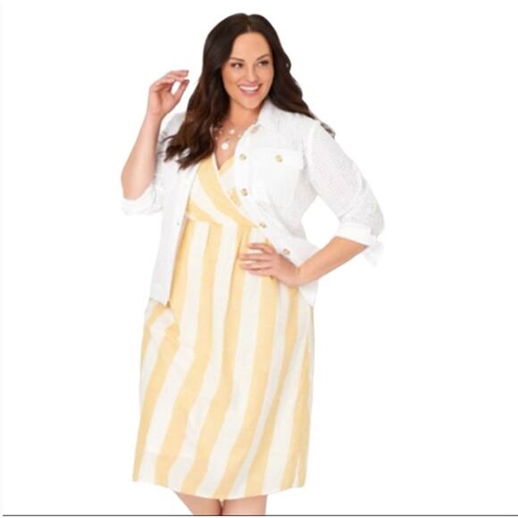 CHRISTOPHER & BANKS NWT Yellow & White Striped Midi Dress // 16 - Picture 1 of 10